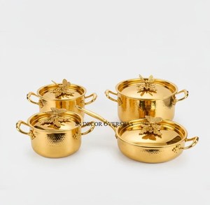 Nouvelles casseroles à induction martelées à la main en acier inoxydable plaqué or de haute qualité avec couvercles à poignées motif papillons - Product Image 4