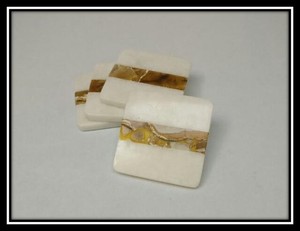Square Stone <b>Coasters</b> with <b>Gold</b> Inlay Non-Slip Modern Table Mats for Home Office Decor - Product Image 6