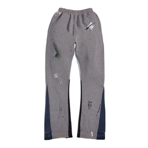 Custom 2025 Men's Streetwear Baggy Patchwork Flare Sweatpants Breathable Paint <b>Jogger</b> <b>Stacked</b> Flared Sweatpants Flat Front Style - Product Image 2