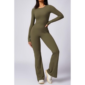 Combinaison évasée à dos ouvert pour femme, ensemble de yoga une pièce, tenue de sport sexy à manches longues, ensemble de yoga évasé - Product Image 4