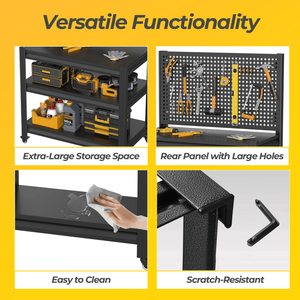 โต๊ะทำงานแบบมีล้อรับน้ำหนักได้ 3000 ปอนด์ พร้อมแผงแขวนเครื่องมือและชั้นวางปรับระดับได้ รถเข็นเครื่องมือ โต๊ะทำงานในโรงรถ - Product Image 6