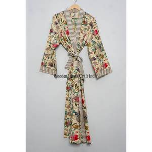 Kimono de Manga Larga 100% Algodón, Ecológico, Transpirable, con Estampado Digital, Corte Regular, Aprox. 50 Pulgadas, Talla Única, Proveedor de India - Product Image 1