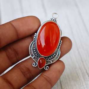 Pendentif en cornaline orange, argent sterling 925, bijou bohème fait main, cadeau pour femme - Product Image 5