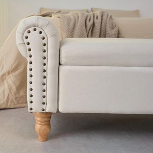 Banc de rangement capitonné avec pieds en bois massif, banc de bout de lit en tissu rembourré - Product Image 4