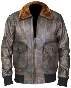 <b>Men's</b> Brown <b>Leather</b> Biker <b>Jacket</b> Polyester Lining Breathable Eco-Friendly Zipper Closure Stand Collar Winter Moto Coat Thick - Product Image 3