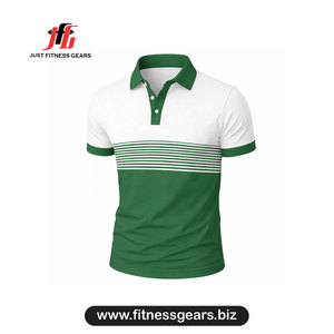 JUST FITNESS GEARS เสื้อโปโลแขนสั้นลายทางสีเขียวขาวสำหรับผู้ชาย ทรงลำลอง ถักทออย่างดี - Product Image 1