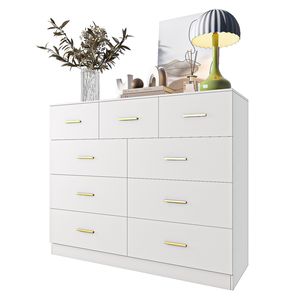 Commode double autoportante à 9 tiroirs en chêne pour chambre à coucher, armoire de rangement large pour salon, entrée, blanc - Product Image 1