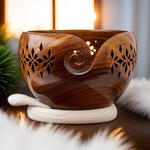 Wooden Yarn Bowl Shiny Polished Wood Crafts <b>Sewing</b> Storage Knitting Needles Yarn Balls Wooden Bowl Catcher Organic <b>Material</b> Car - Product Image 2
