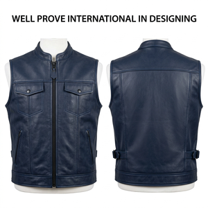 <b>Mens</b> Premium Distressed Cognac Brown Leather <b>Vest</b> 850 GSM Multi Panel Custom Logo Embossed Tailored Windproof Breathable V-neck - Product Image 5
