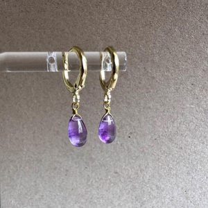 Amethyst Teardrop Stud Earrings 925 Sterling Silver 14K Gold Plated Dainty Dangle Jewelry <b>Gift</b> <b>For</b> <b>Her</b> - Product Image 3