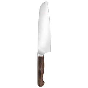 Couteaux de cuisine Santoku avec manche en bois grainé brun et lame argentée lisse pour trancher, hacher, couper en dés et préparer les aliments - Product Image 4