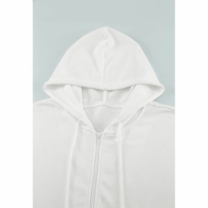 High Quality <b>White</b> <b>2</b>-<b>Piece</b> Fleece Tracksuit Hooded Zipper Sweatshirt Jogger <b>Set</b> Casual Loose Fit Winter Solid Color Sweating - Product Image 2