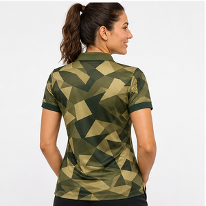 Individuelles Logo Damen Olivfarbenes Geometrisches Muster Kurzarm-Poloshirt Schnelltrocknend Sublimations-Golf-Sportbekleidung - Product Image 2