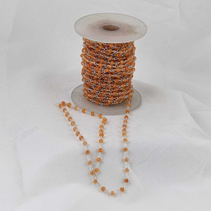 3mm 4mm Natural Carnelian Rondelle Faceted Beads Link Chain Silver Beaded <b>Rosary</b> Chain Handmade Necklace Direct Manufacturer - Product Image 3