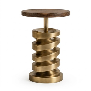 Table d'appoint contemporaine en bois de manguier avec base en métal durable et accents en laiton pour la maison - Product Image 5