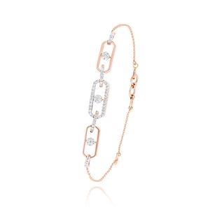 Pulsera de Lujo con Cadena Rectangular y Diamantes Cultivados en Laboratorio de 14K en Oro Rosa, Corte Brillante Redondo - Product Image 1