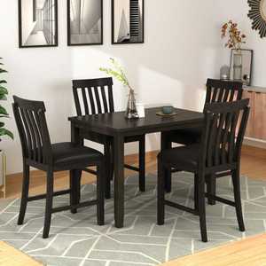 Modern Luxury Solid Wood Dining Table Set Square Compact Table with Slat Back Cushioned <b>Chairs</b> <b>Small</b> Space Contemporary Design - Product Image 2
