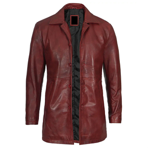 Wholesale Genuine Leather Winter Coat for <b>Men</b> | Custom OEM ODM <b>Long</b> Leather Trench Coat Canvas Fabric Front Logo Solid Pattern - Product Image 5