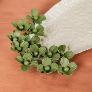 Plateau décoratif ovale texturé blanc fait main avec bordure florale verte pour centre de table de salon moderne et décoration de coiffeuse - Product Image 2