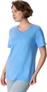 T-shirt à manches courtes pour femme, bleu clair, col rond, coupe classique, couleur unie, style décontracté, 100% coton, jersey respirant - Product Image 4