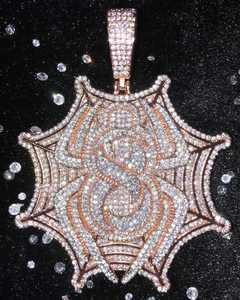 Pendentif toile d'araignée en argent S925 pavé de diamants Moissanite, plaqué or rose, bijoux streetwear hip-hop pour hommes et femmes - Product Image 4