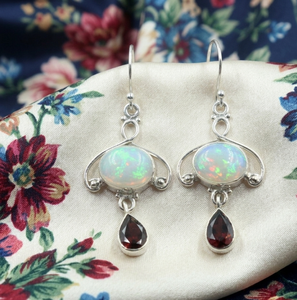 Ethiopian Opal Garnet <b>Dangle</b> <b>Earrings</b> 925 Sterling Silver Rose <b>Gold</b> Yellow <b>Gold</b> Plated Handmade Vintage Gemstone Jewelry Women - Product Image 1