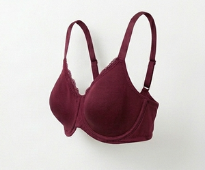 Soutien-gorge à armatures bordeaux pour femme, coupe pleine, avec dentelle, dos en Y, sans couture, lavable en machine, épaisseur standard, en polyester et élasthanne tricotés - Product Image 5