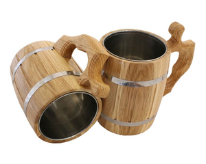 Jarra de cerveza de madera artesanal de primera calidad, hecha a mano por los mejores artesanos, con asa, jarra de madera natural para beber, para uso en bares y en el hogar. - Product Image 3