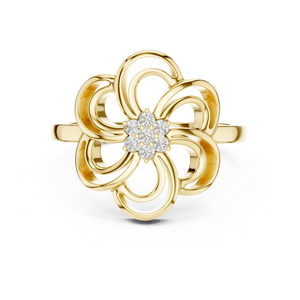Anillo apilable de oro macizo de 14k para mujer, con diamante de corte redondo en forma de flor, minimalista, para regalo, compromiso, aniversario, boda - Product Image 1
