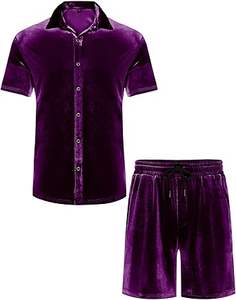 RABUSH SPORTS Ensemble court 2 pièces en velours respirant pour homme, avec boutons violets personnalisés, idéal pour le sport et le jogging estival – Nouvelle collection très prisée - Product Image 3