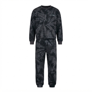 Conjunto de Sudadera y Pantalones Deportivos para Hombre, Color Negro y Gris, Estilo Tie Dye, Cuello Redondo, Dos Piezas, Ropa Deportiva Informal - Product Image 3