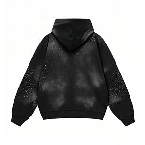 Sudadera con capucha negra personalizada con cremallera y estampado de puntos para ropa urbana - Product Image 2