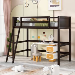 Letto a soppalco singolo in legno massello con scaletta, colore espresso, per bambini - Vecchio SKU WF191903AAP - Product Image 1