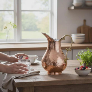 Carafe en cuivre martelé avec poignée en laiton antique, élégant récipient traditionnel pour servir l'eau, idéal pour la maison, l'hôtel et la salle à manger - Product Image 5