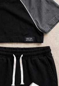 Conjunto de camiseta de manga corta con bloques de color y pantalones con cordón para hombre, corte holgado, transpirable, informal, de algodón. - Product Image 6