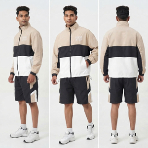 <b>Men</b> Color Blocking Windbreaker Jacket & Drawstring Shorts Set Breathable Lightweight 100% Nylon <b>Men</b> Short Waterproof <b>Tracksuit</b> - Product Image 5