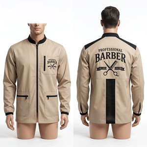 Chaqueta de Barbero para Hombre, 180 GSM, Polialgodón, Gris, Manga Corta, Cierre Frontal, Uniforme, Bordado Personalizado, Impresión por Transferencia de Calor - Product Image 6