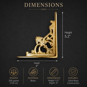 SHUBHAM Vintage Brass Tone Metal <b>Corner</b> Shelf <b>Bracket</b> Wall Mounted Decorative Support Ornamental <b>Corner</b> <b>Bracket</b> <b>for</b> Home Decor - Product Image 4