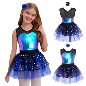 ชุดเต้นรำสำหรับเด็กผู้หญิงอายุ 6-14 ปี ชุดกระโปรงผ้าทูลล์เมทัลลิกพร้อมเครื่องประดับศีรษะ สำหรับงานประกวด งานปาร์ตี้ ชุดเต้นแซมบ้า - Product Image 2