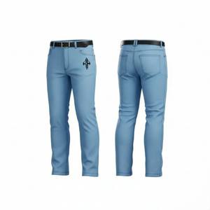 Jeans d'été pour hommes de qualité supérieure, 100% coton, légers, respirants, coupe droite mi-haute, denim délavé, personnalisés RIVIAN - Product Image 1