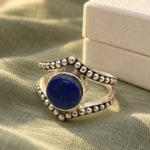 <b>Lapis</b> <b>Lazuli</b> <b>Ring</b> Sterling Silver Bezel Setting Boho Statement <b>Ring</b> September Birthstone - Product Image 3
