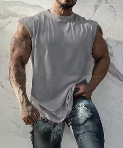 Custom <b>Men's</b> <b>White</b> Sleeveless Tank Top O-Neck Solid Cotton Casual <b>Vest</b> Breathable Front Print Sportswear - Product Image 2