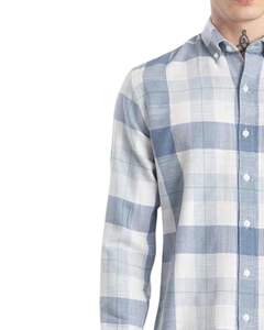 Chemise en coton à carreaux bleu clair et blanc pour homme, manches longues, boutonnée, décontractée, coupe ajustée, fabrication OEM, qualité supérieure. - Product Image 3