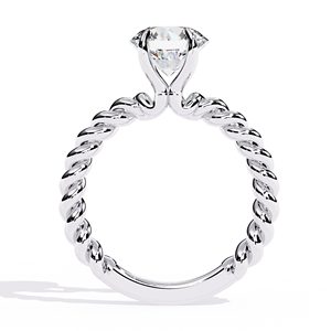 Bague en or blanc avec moissanite, pierre centrale ovale, tige torsadée, bijoux de fiançailles et de mariage - Product Image 1