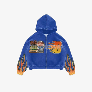 Conjunto de Sudadera con Capucha y Pantalones Cortos con Estampado de Llamas para Niños, Conjunto Deportivo Azul - Product Image 3