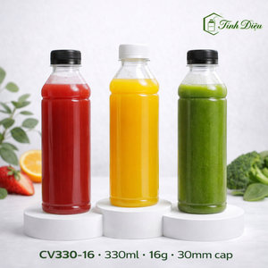 ขวดเครื่องดื่มทรงรี PET ขนาด 350 มล. พร้อมฝาเกลียวสีดำหรือสีขาว พิมพ์ลายด้วยเทคนิคซิลค์สกรีน ผลิตในเวียดนาม (รุ่น CT350-24) - Product Image 6