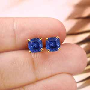 Pendientes de zafiro azul de Ceilán, plata de ley 925, chapados en oro de 14 quilates, joyería fina para mujer, regalo - Product Image 2