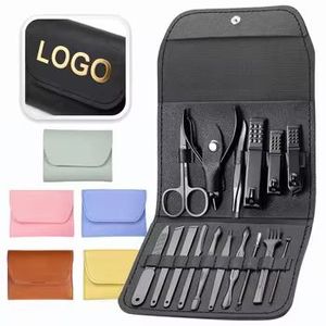 Kit de manucure portable en acier inoxydable 10 en 1 avec logo personnalisé, ensemble de manucure avec sac pour adultes, style classique - Product Image 1