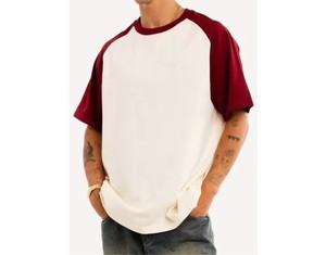เสื้อยืดแขนราแกลนทรงสลิมฟิตสำหรับผู้ชาย คอโอ คอตตอนเจอร์ซีย์ 100% ดีไซน์เรียบง่าย สีตัดกัน - Product Image 3