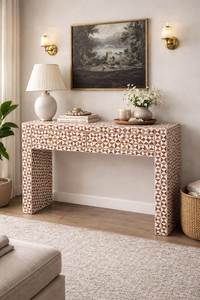 Elegant Bone Inlay <b>Console</b> <b>Table</b> With Drawer Storage And Artisan Handcrafted Wooden Frame For Luxury Interiors - Product Image 1